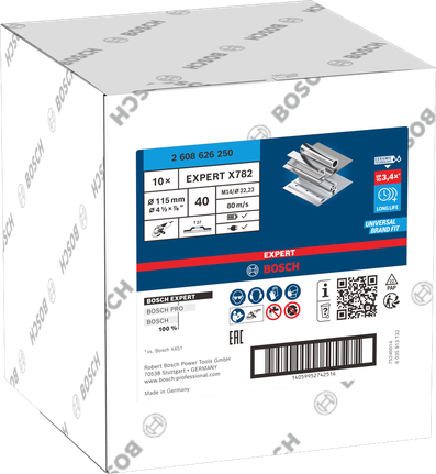 Lamelový kotouč Bosch EXPERT X782 115 mm G40 pro broušení kovů.